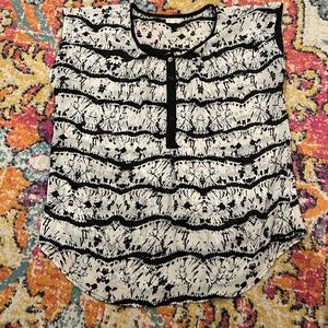 Black and White Sheer Cap Sleeve Blouse